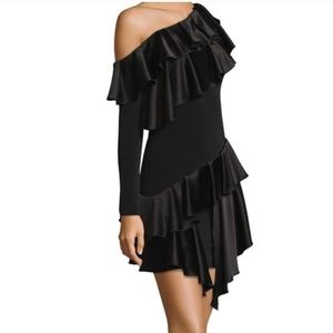 Alice + Olivia Black One-Shoulder Ruffle Mini Dress